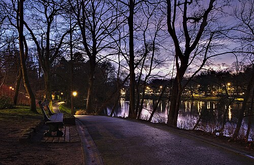 Parc Tenreuken looking South from the West side during the sunset civil twilight, Auderghem, Belgium ( -to- -b1) — travel photo of Belgium