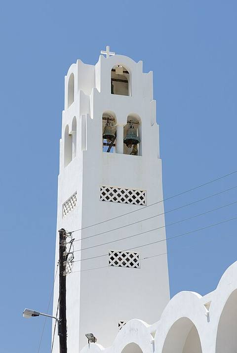 Bell tower - Ypapanti cathedral - Fira - Santorini - Greece — travel photo of Greece