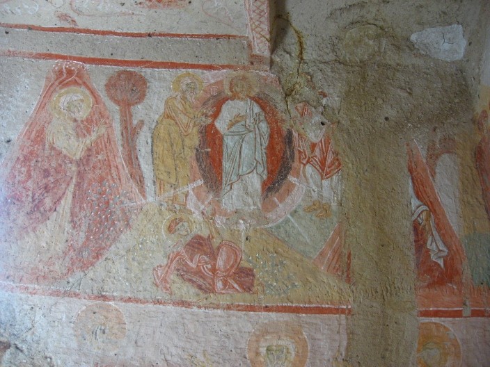 Fresco of the so-called "Hidden Church". 10th century(?). Goreme, Cappadocia, Türkiye. Transfiguration — travel photo of Cappadocia, Türkiye