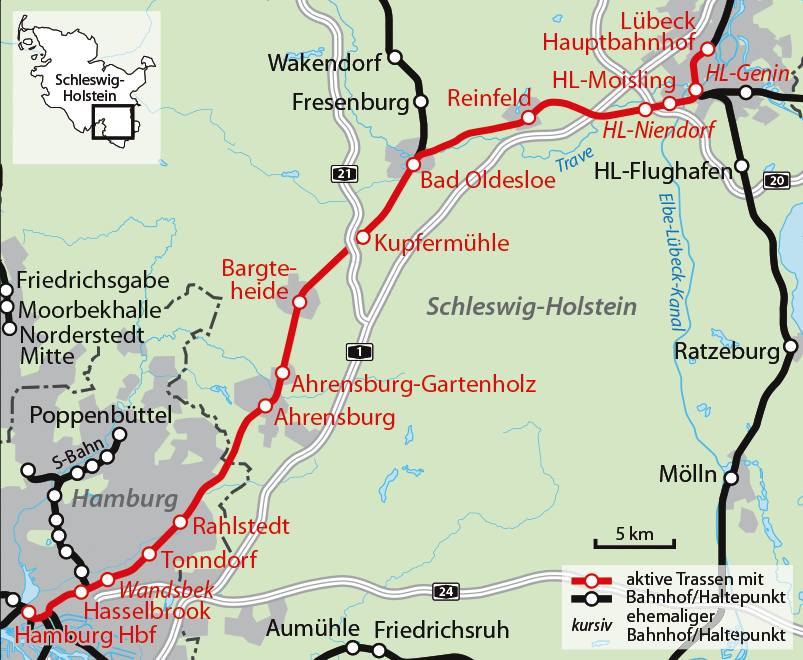 Karte Bahnstrecke Lübeck-Hamburg — travel photo of Lübeck, Hamburg