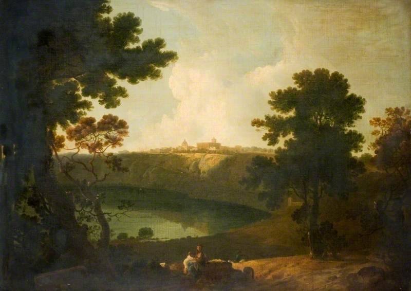 Richard Wilson ( - - ) - Lake Albano and Castel Gandolfo - 1920P8 - Birmingham Museums Trust — travel photo of Lake Albano, Castel Gandolfo