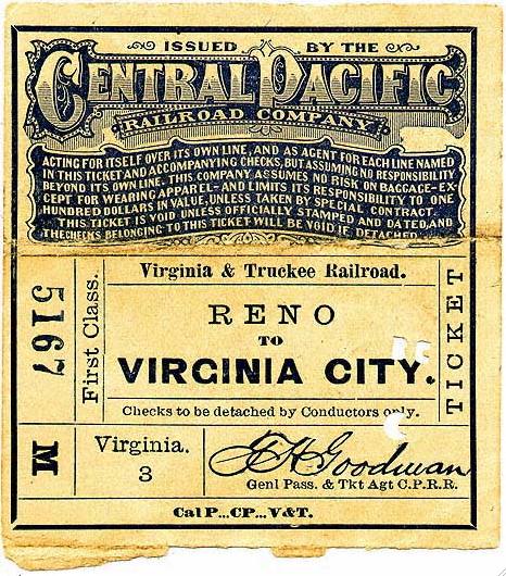 Reno to Virginia City NV CPRR-V&TRR Ticket — travel photo of Virginia City, Reno
