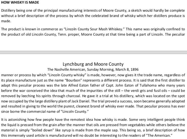 Transcription of The Nashville American article on Lynchburg and Moore County — travel photo of Lynchburg, Nashville