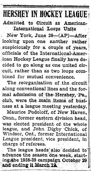"Hershey in Hockey League" (from The Philadelphia Record — travel photo of Hershey, Philadelphia