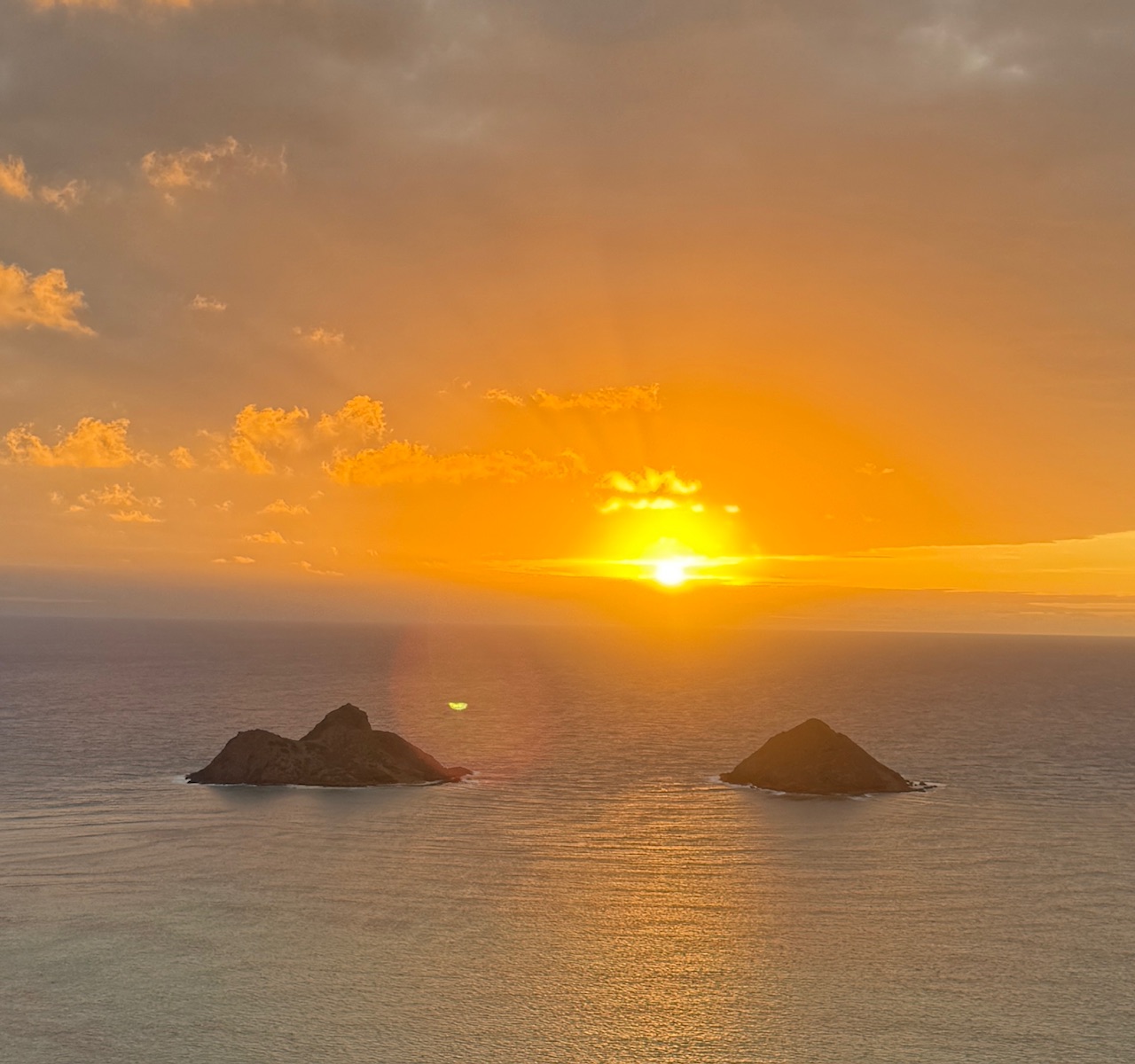 KH6ML Mokulua Sunrise from Lanikai Pillbox — travel photo of Lanikai, Kailua and windward Oahu