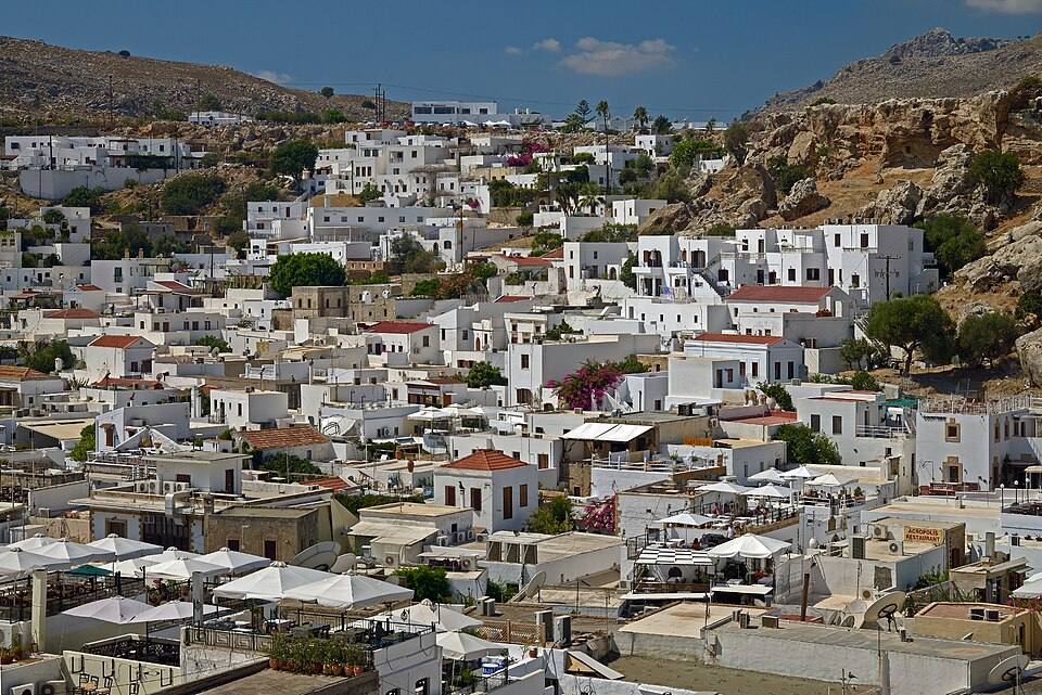 View of Lindos from the Acropolis. Rhodes, Greece — travel photo of Lindos, Rhodes