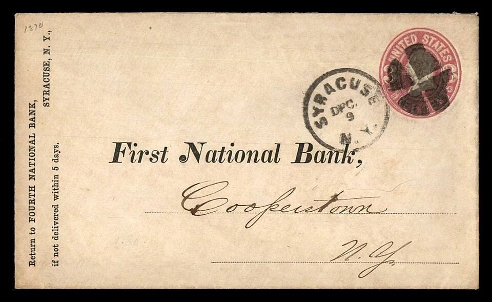 US 1870s New York Syracuse to Cooperstown Cover — travel photo of Cooperstown, Syracuse