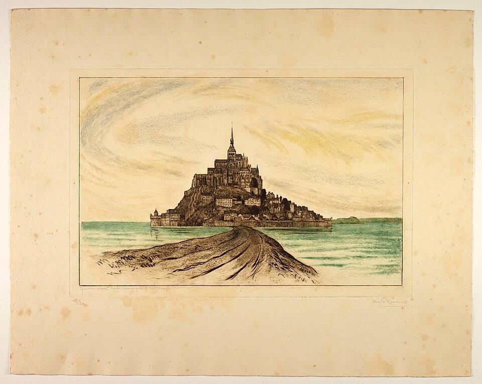 Mont Saint Michel, eau-forte. Malo-Renault, MdeB — travel photo of Mont-Saint-Michel, Brittany — Saint-Malo