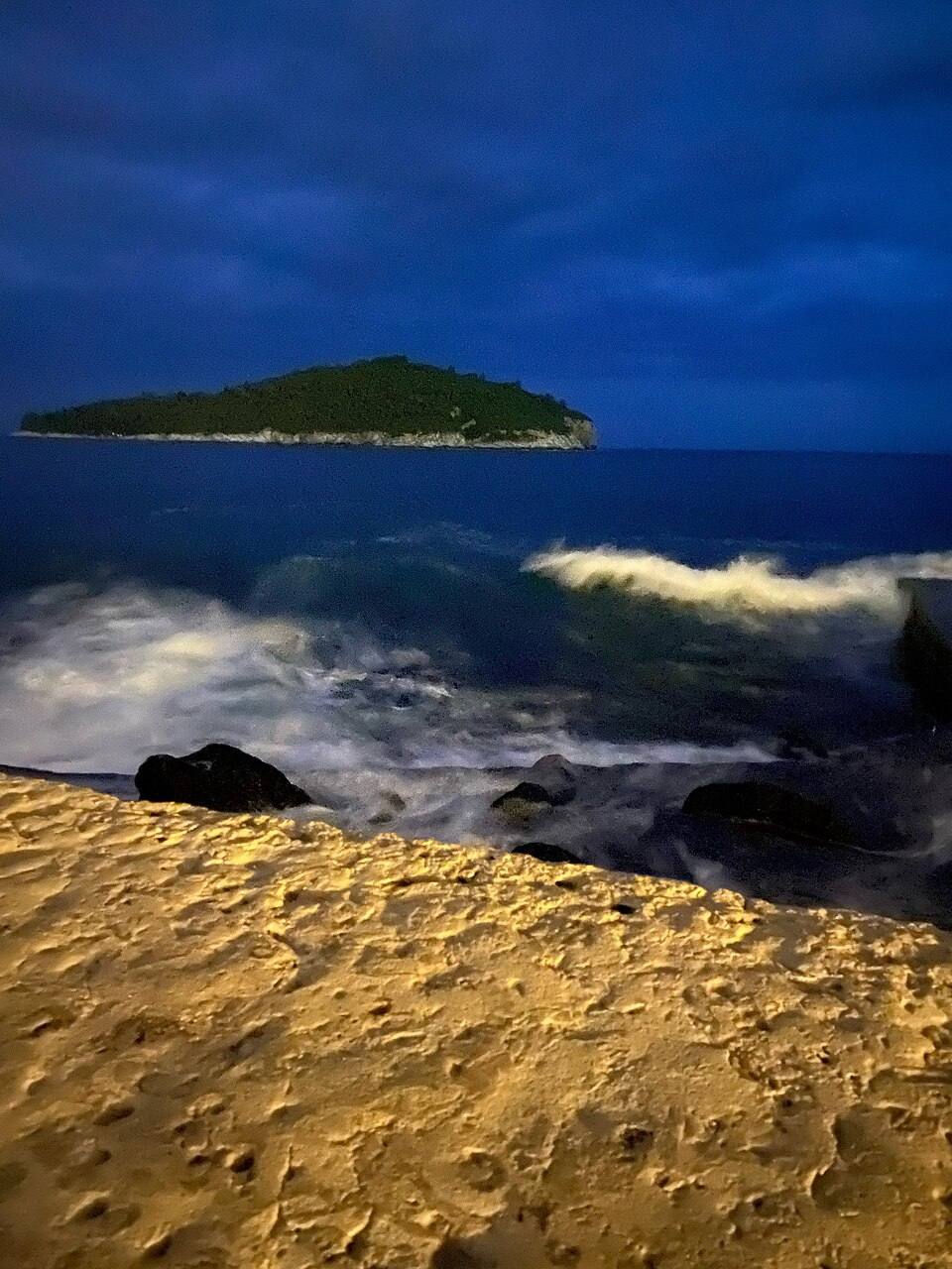 Lokrum island and Adriatic Sea from Dubrovnik at dusk — travel photo of Lokrum, Dubrovnik