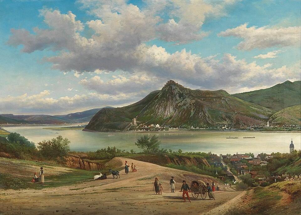 View of Gros Maros (today Nagymaros), Danube Bend at Visegrad with Citadel — travel photo of Visegrád Citadel, Danube Bend