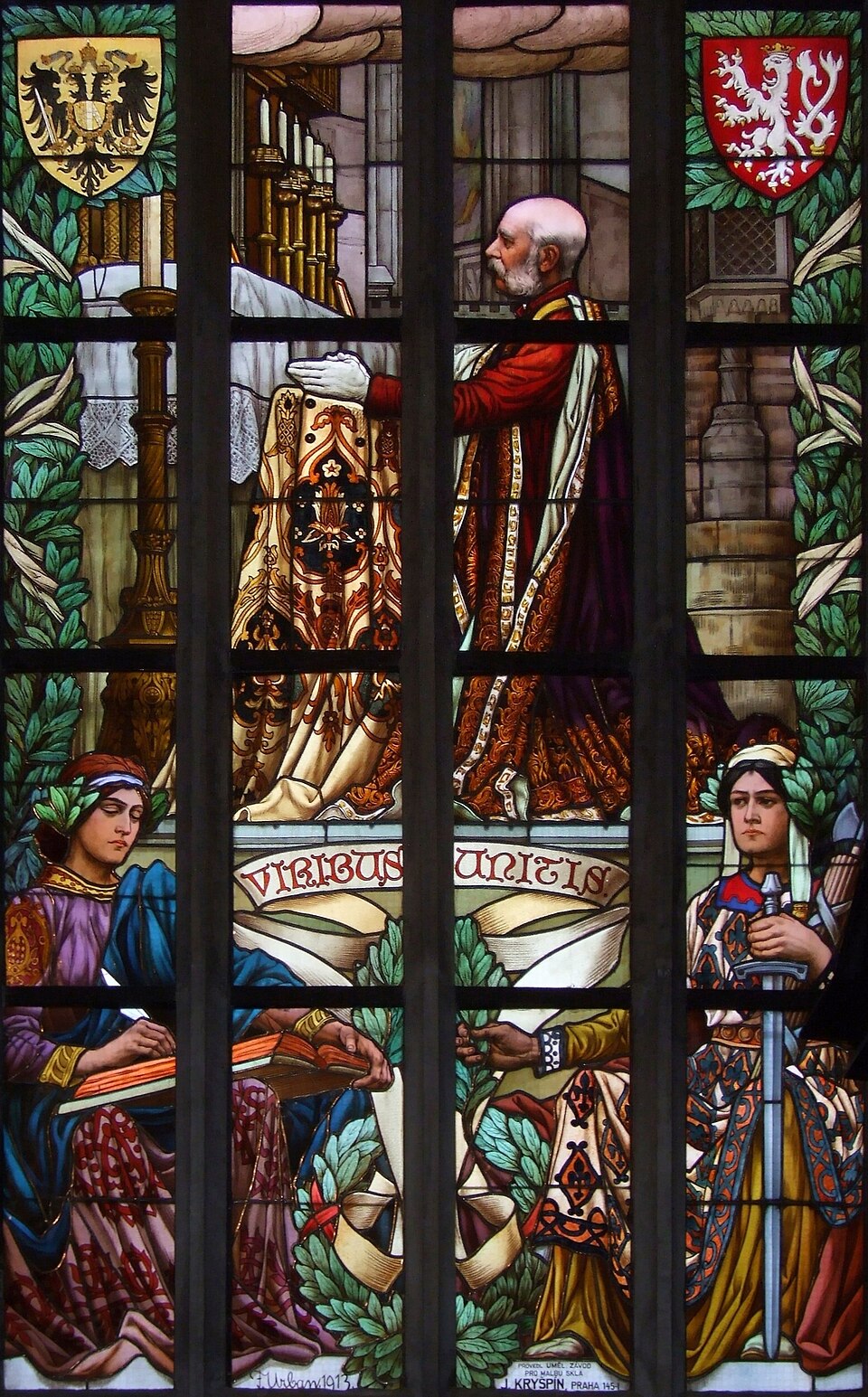 Viribus Unitis - stained glass in Kutna Hora — travel photo of Kutná Hora