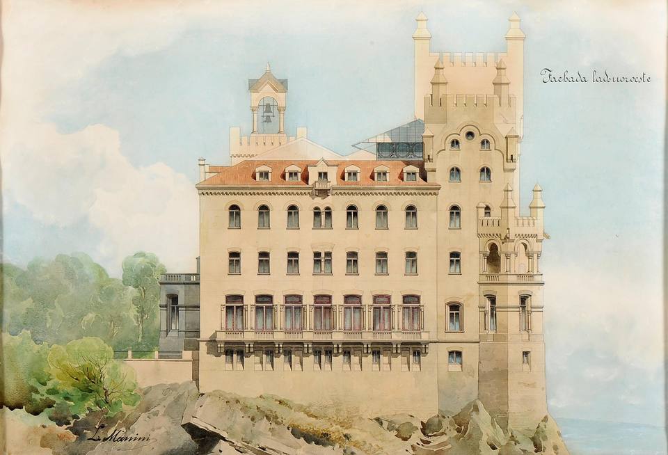 Projecto de edifício nas Portas de Coimbra, Buçaco - fachada lado noroeste (c. ) - Luigi Manini — travel photo of Buçaco, Coimbra