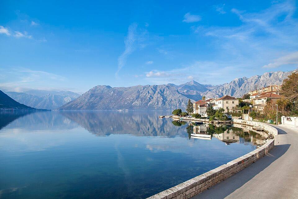 Preview of the Bay of Kotor from Dobrota Palazzi resort — travel photo of Dobrota, Kotor