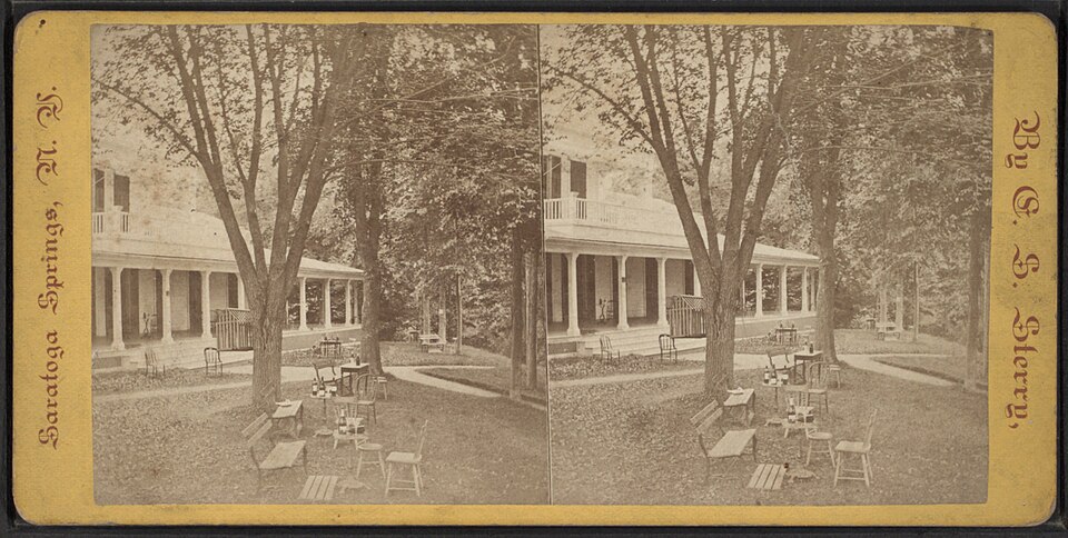 View of a Hotel(?) in Saratoga Springs, by McDonnald & Sterry — travel photo of Saratoga Springs, Albany