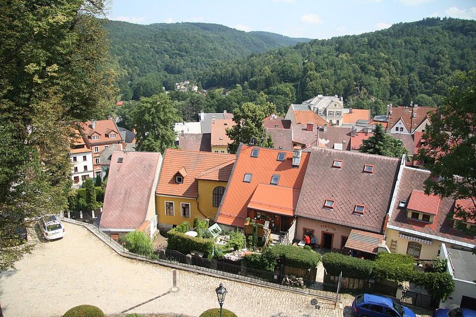 Overview of Loket from Loket castle in Loket, Sokolov District — travel photo of Loket, Karlovy Vary