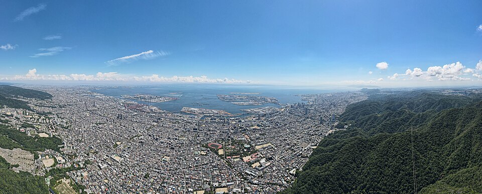 Drone panorama of Kobe and Osaka Bay Area — travel photo of Kobe, Osaka