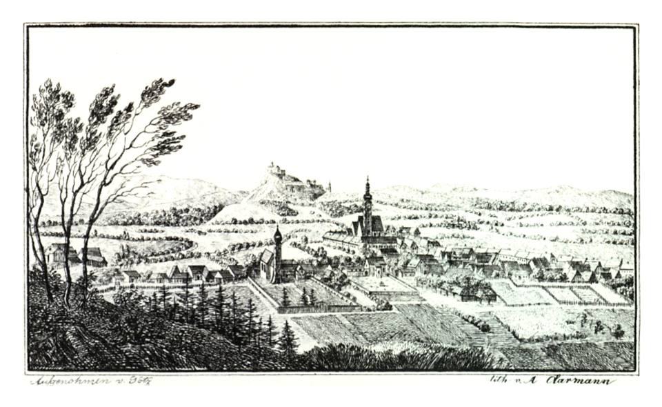 Markt Feldbach mit Riegersburg - J.F.Kaiser Lithografirte Ansichten der Steiermark — travel photo of Riegersburg, Graz
