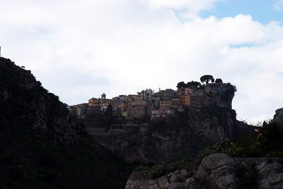 Castelmola seen from the Theatre - Taormina - Italy — travel photo of Castelmola, Taormina