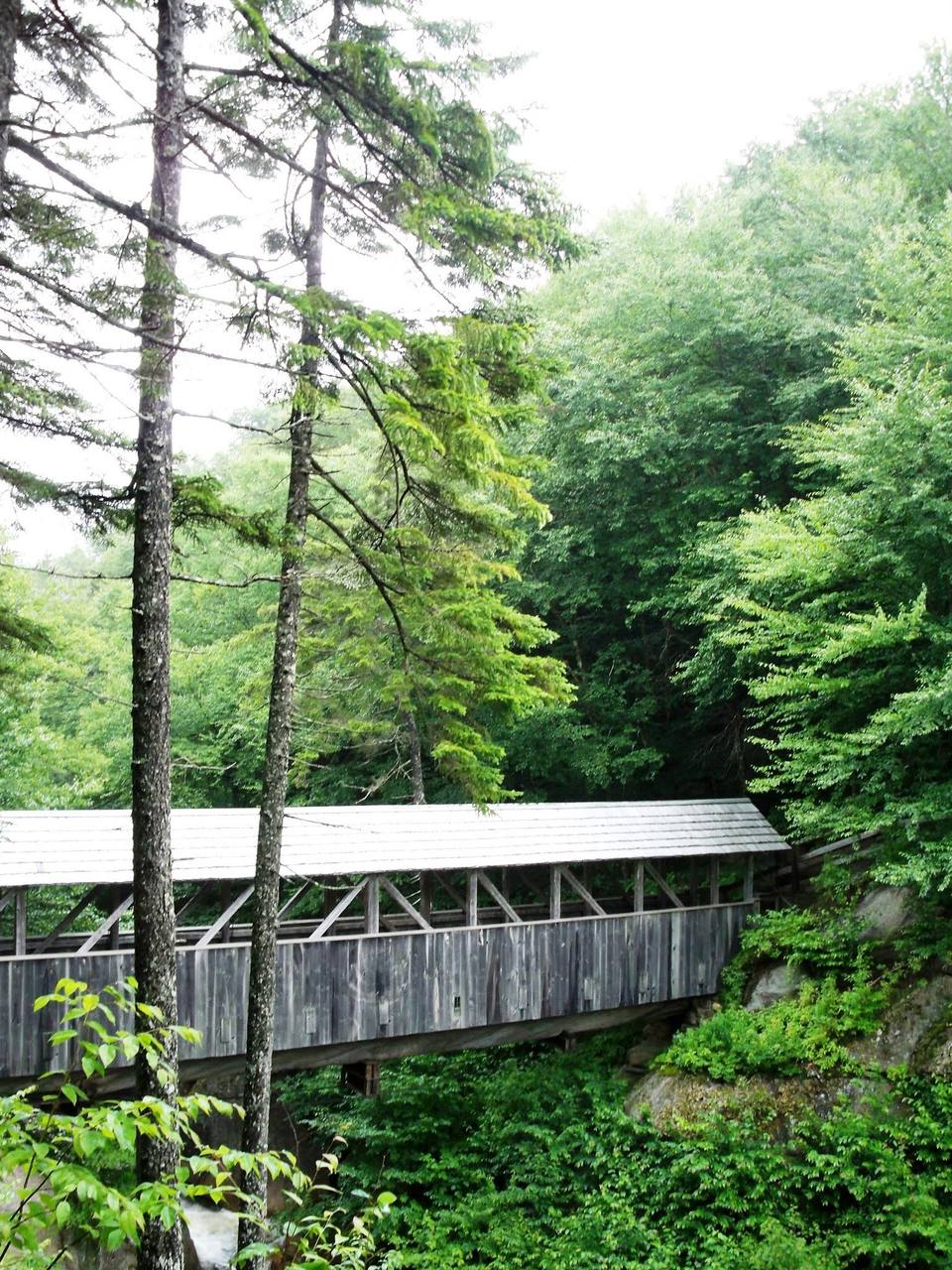 Covered bridge Flume Gorge Trail Franconia Notch State Park Lincoln New Hampshire — travel photo of Flume Trail
