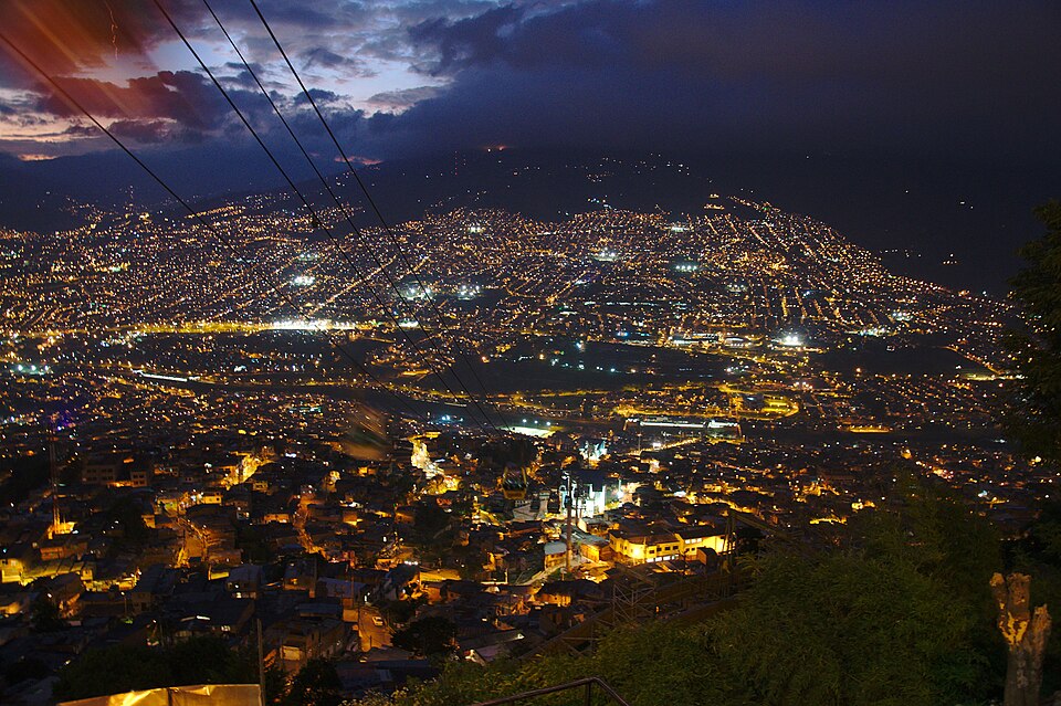 Metrocable in Medellín by night — travel photo of Medellín