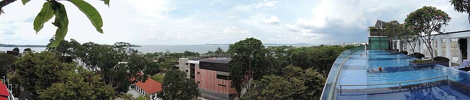 Changi Village panorama from the roof pool of the Changi Village hotel — travel photo of Changi Village