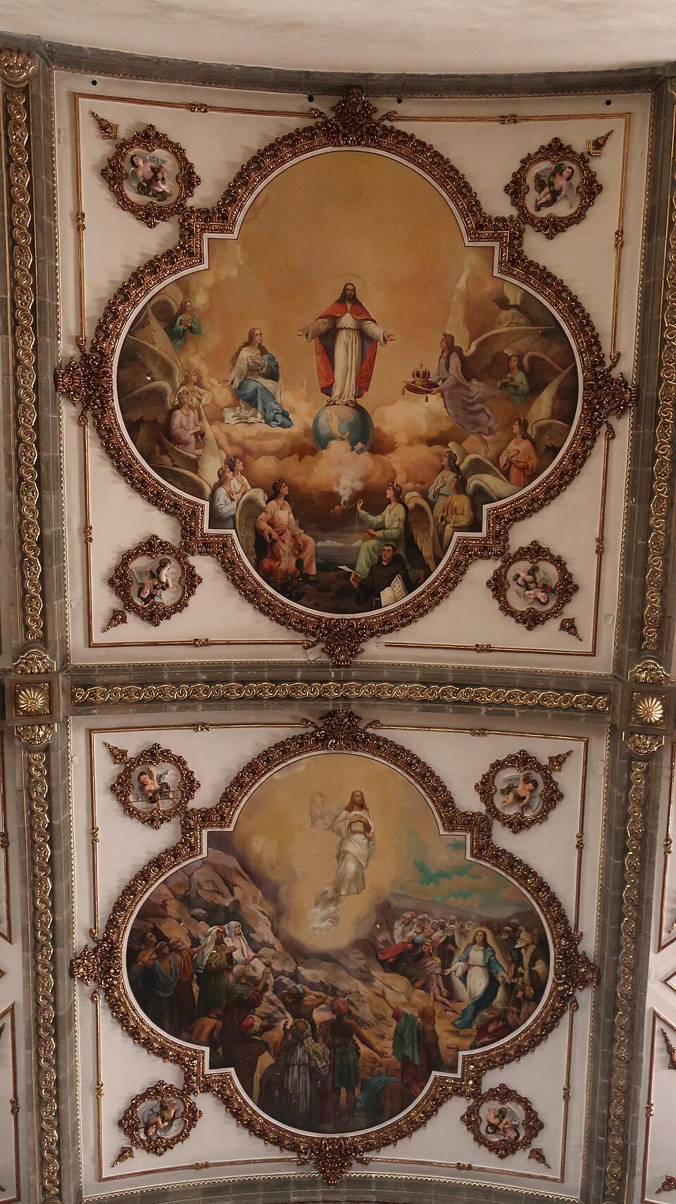 Angelic paintings in the church of San Juan Bautista — travel photo of San Ángel, Coyoacán