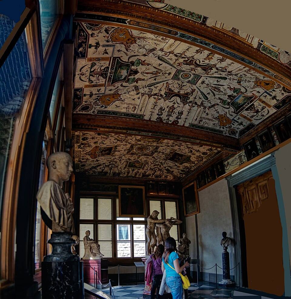 Firenze - Florence - Galleria degli Uffizi - Vasari Corridor - ICE Photocompilation Viewing NNE & Up — travel photo of The Tourist Corridor