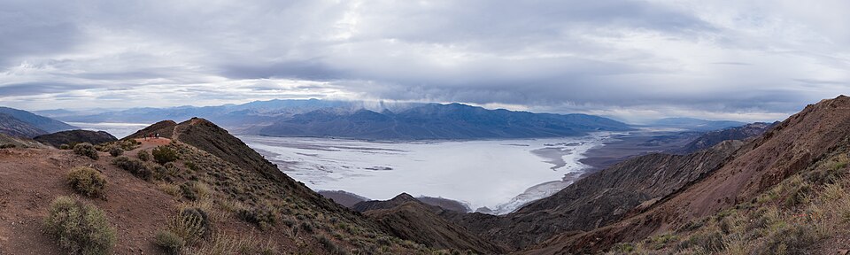 Badwater Basin and a ridge seen from Dante's View, Death Valley National Park, California — travel photo of Badwater Basin, Death Valley
