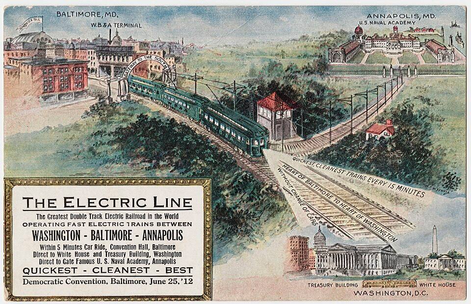 Electric railroad from Baltimore, Maryland to Annapolis, Maryland and Washington DC, circa — travel photo of Baltimore & Annapolis