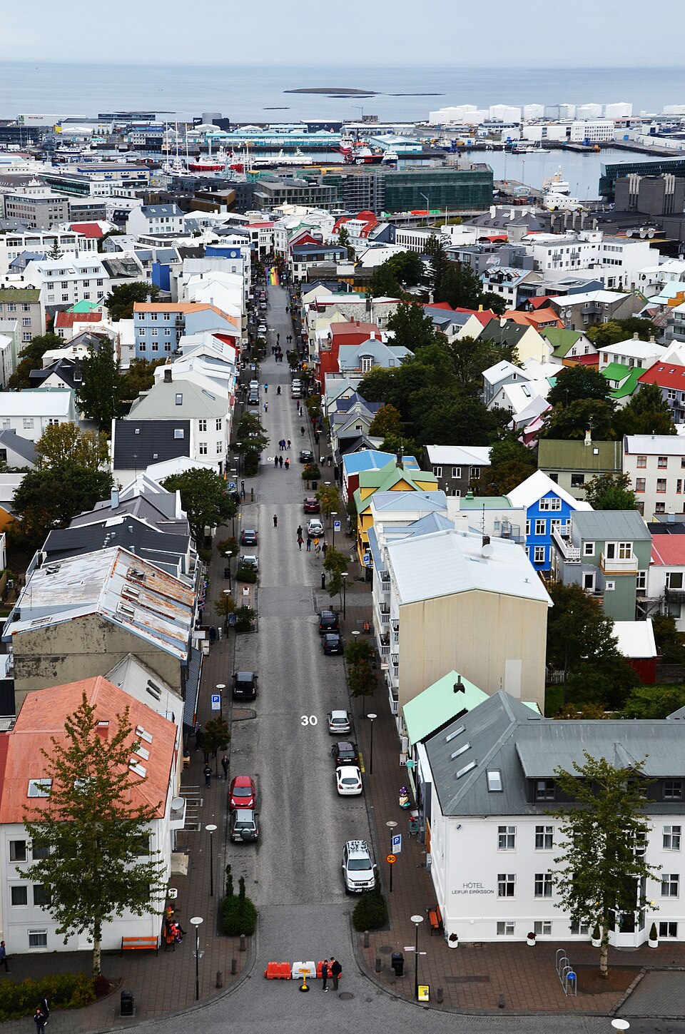Skólavörðustígur from the Hallgrímskirkja — travel photo of Hallgrímskirkja & Skólavörðustígur, Reykjavík