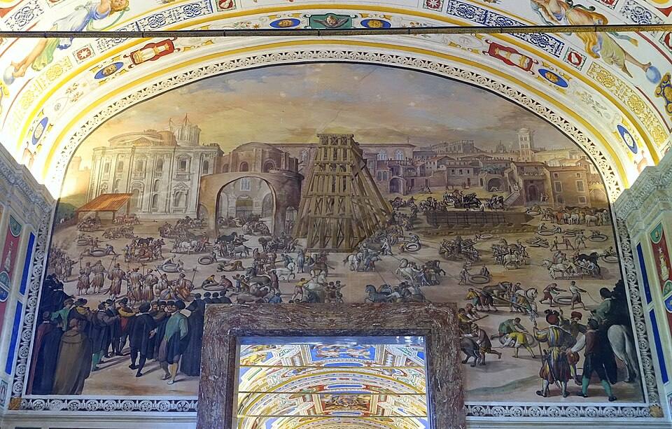 Transportation of the Obelisk in St. Peter's Square, by Giovanni Guerra and Cesare Nebbia, - Vatican Library - Vatican Museums — travel photo of The obelisk, St Peter's Square