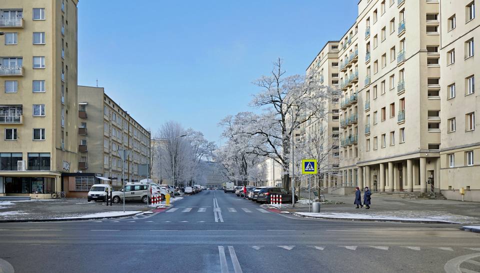 Edwarda Rydza-Śmigłego Street, view to W, Nowa Huta, Kraków, Poland — travel photo of Nowa Huta, Kraków