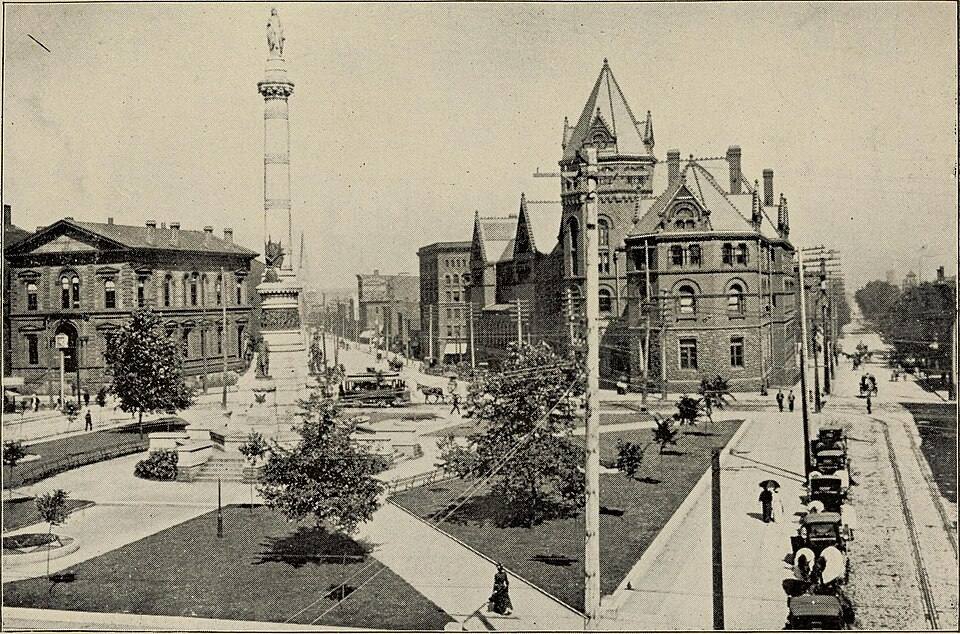 Lafayette Square looking east (from Pauls' Dictionary of Buffalo, Niagara Falls, Tonawanda and Vicinity) — travel photo of Buffalo & Niagara Falls, New York