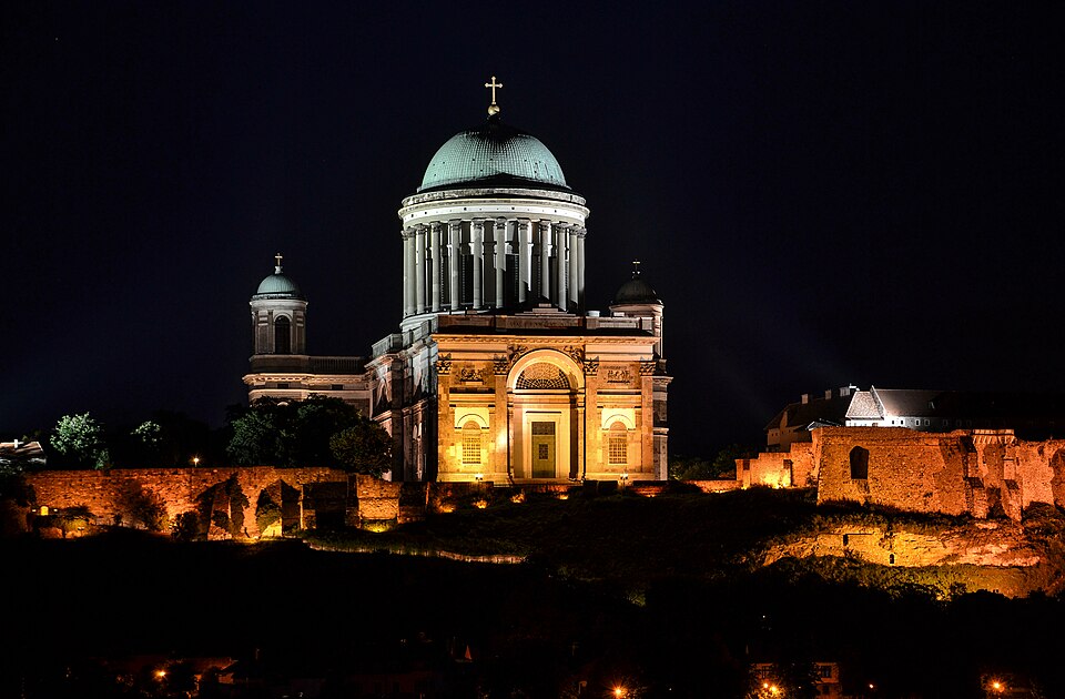 Esztergom Basilica by night — travel photo of Esztergom Basilica