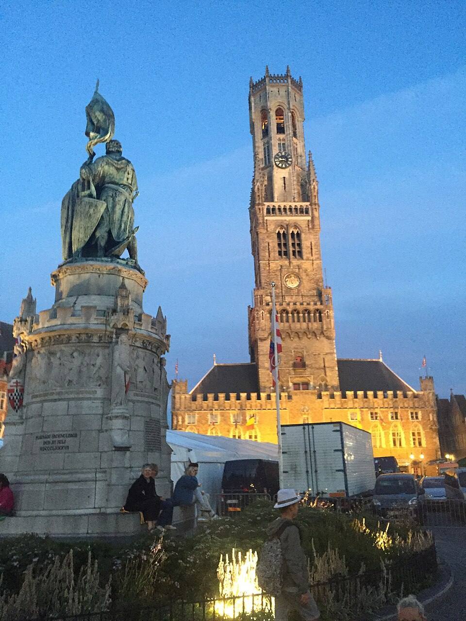 Bruges Markt Belfry Tower Belgium Breydel statue — travel photo of Markt, Bruges