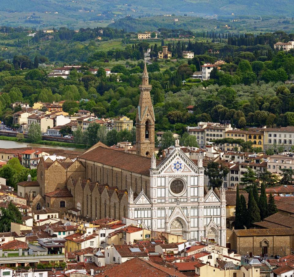 View of Basilica of Santa Croce from Giotto's Bell Tower. Florence, Italy — travel photo of Santa Croce, Florence