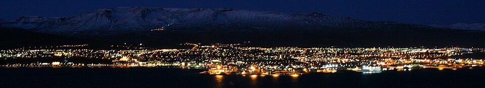 Akureyri, viewed from the eastern shore of Eyjafjörður CROP — travel photo of Akureyri & Eyjafjörður, Iceland