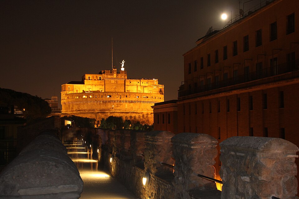 Rome - Passetto di Borgo and Castel Sant'Angelo by night — travel photo of Passetto di Borgo, Borgo Pio