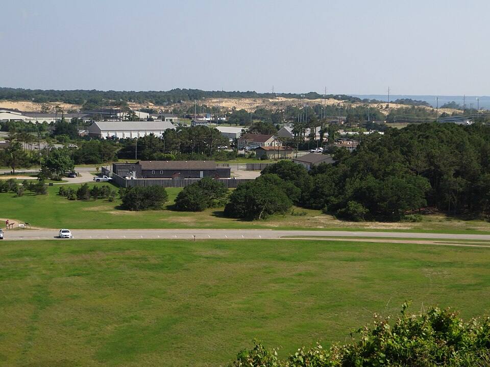 View of Outer Banks South from Memorial Tower, Wright Brothers National Memorial, Kill Devil Hills, North Carolina ( ) — travel photo of The Outer Banks, The South Atlantic Coast