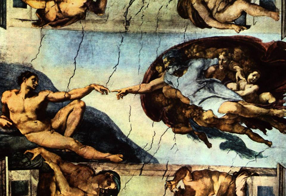 Michelangelo Buonarroti - The Creation of Adam, ceiling (unrestored) — travel photo of The Creation of Adam, Sistine Chapel