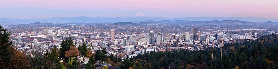Portland from Pittock Mansion October panorama 1 — travel photo of Portland