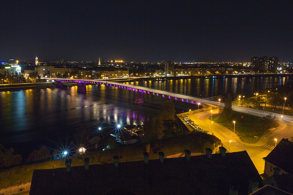 Varadin bridge and Novi Sad from Petrovaradin Fortress — travel photo of Petrovaradin, Novi Sad