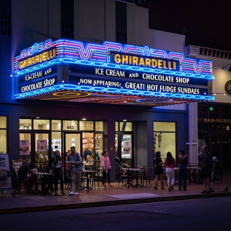 Ghirardelli at the Gaslamp Quarter in San Diego at night — travel photo of Gaslamp Quarter, San Diego