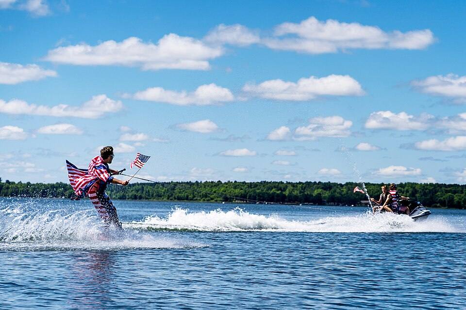 Patriotic water skiing, Park Rapids Minnesota ( ) — travel photo of Rapids Water Park