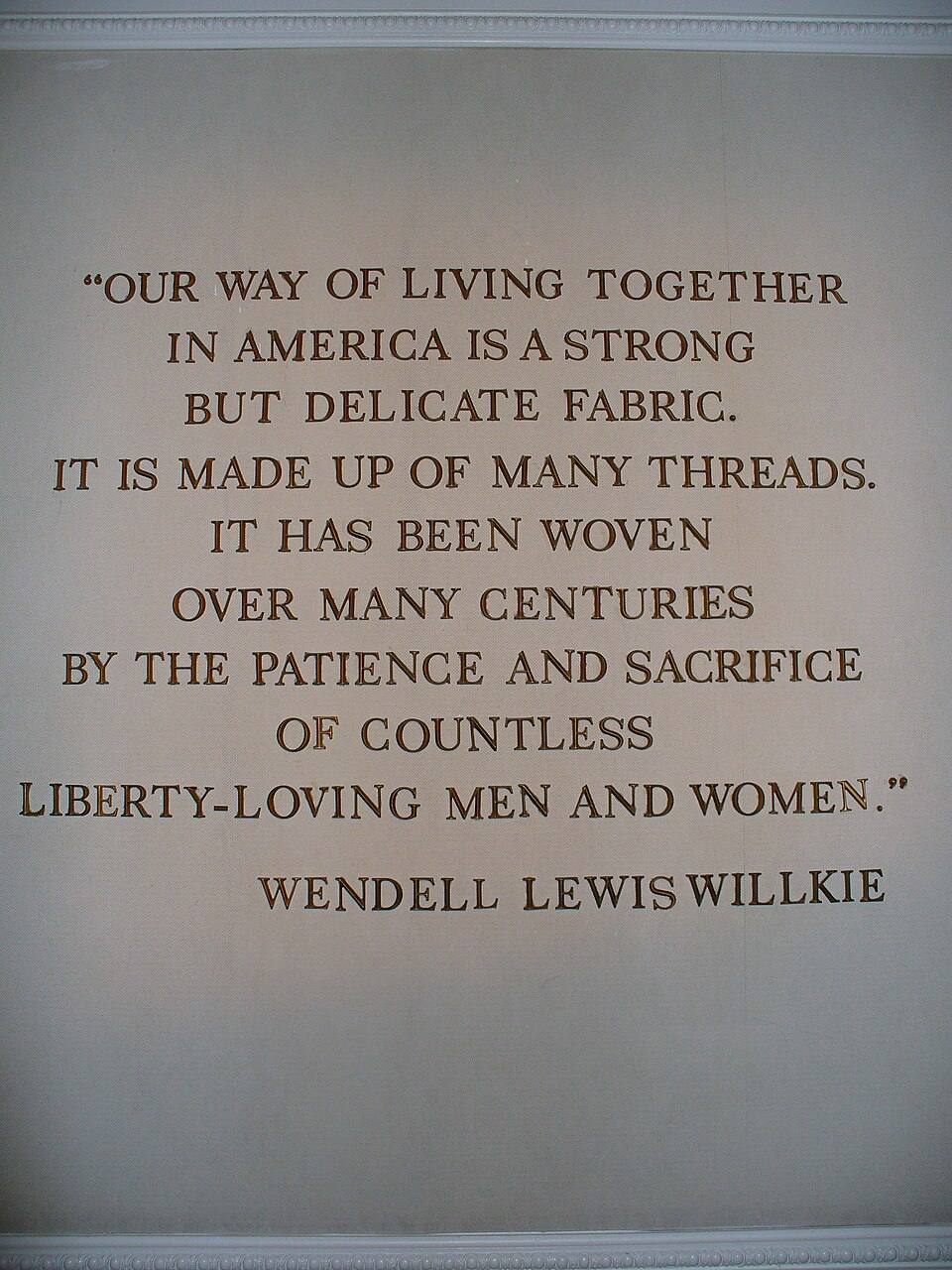 Wendell Willkie quote on the wall (American Adventure in the World Showcase, Epcot ) — travel photo of World Showcase · Americas, EPCOT