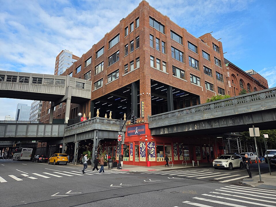 High Line at Chelsea Market from street level, September — travel photo of Chelsea Market, Chelsea & the High Line