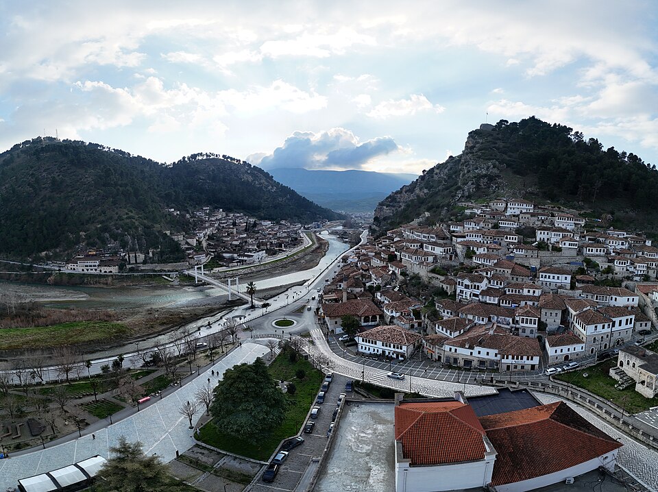 Berat panorama Mangalem and Gorica — travel photo of Gorica, Berat