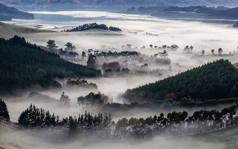 View from McQueens Pass towards Lyttelton Harbour, New Zealand — travel photo of New Zealand