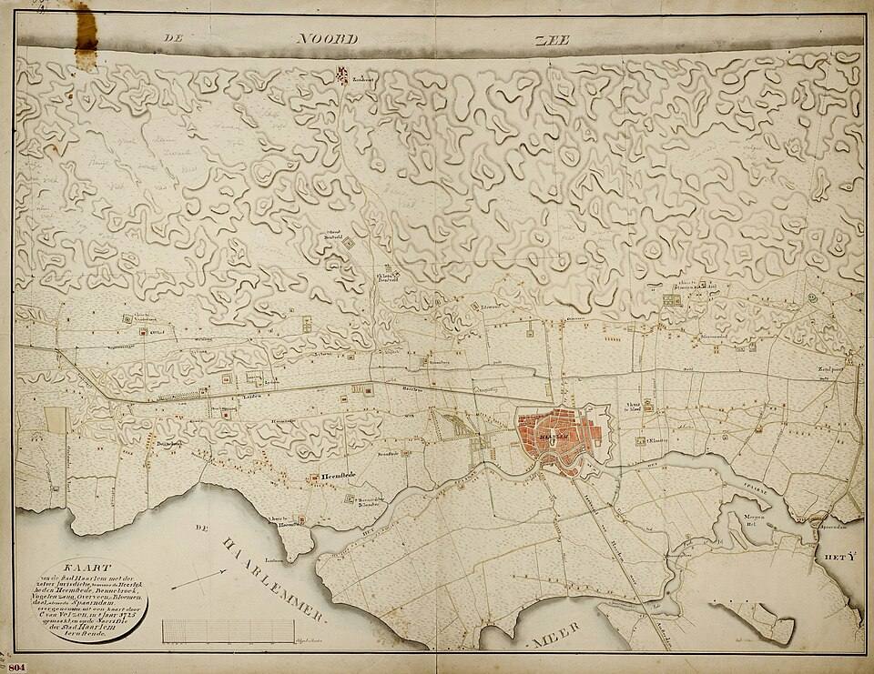 Kaart van Haarlem en haar rechtsgebied en de heerlijkheden van Heemstede, Bennebroek, Vogelenzang, Overveen, Bloemendaal en Spaarndam, Inventarisnummer NL-HlmNHA — travel photo of Spaarndam, Haarlem & Zandvoort