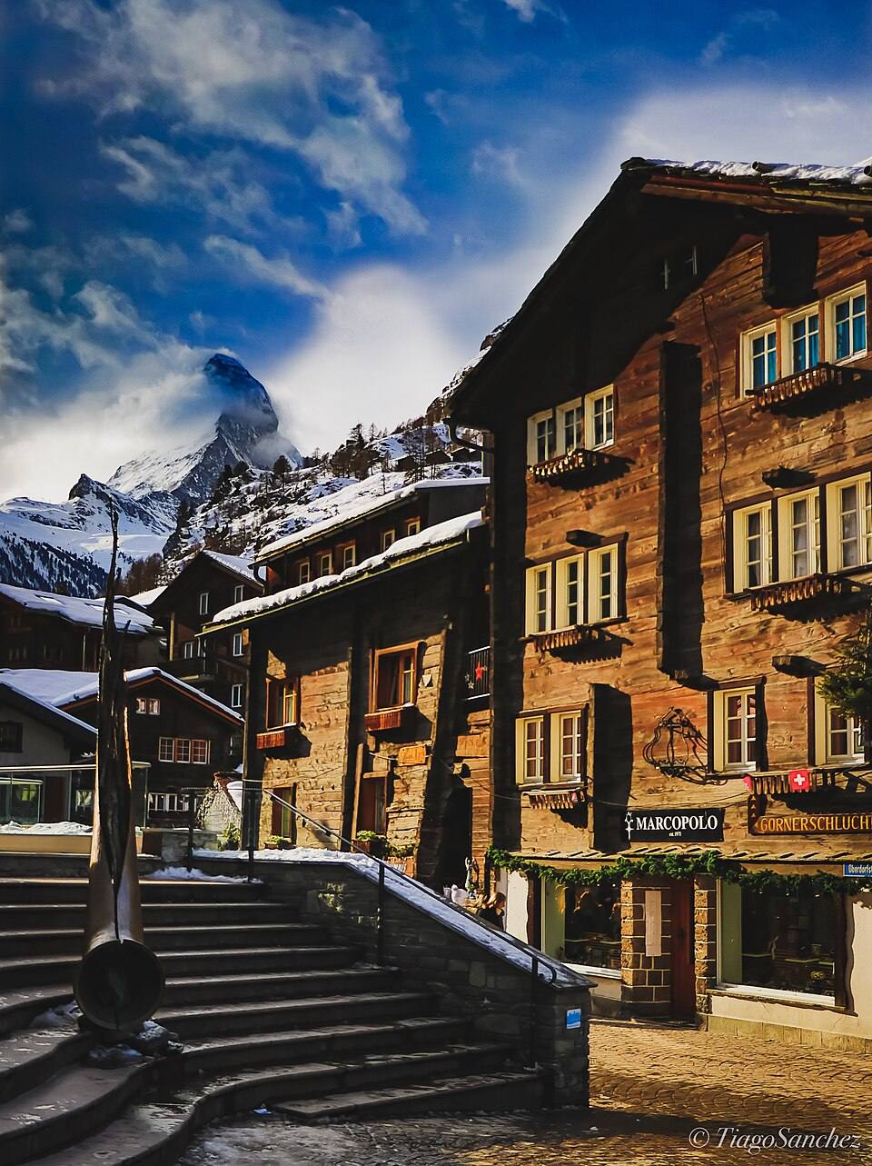 View of the Matterhorn from Zermatt village — travel photo of Zermatt village, Zermatt & the Matterhorn